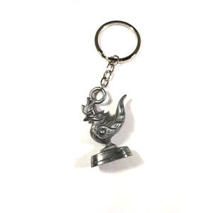 Rooster Phoenix Game Piece Keychain Silver Pewter Tone